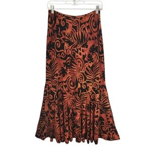 Coldwater Creek No Iron Midi Skirt Sz S Black Rust Flounce Hem Fairy Grunge Y2K